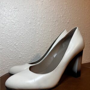 Donald J. Pliner Hadley Bone White Leather Ombré Block Heel Pumps